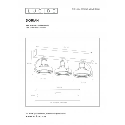LUCIDE DORIAN Ceiling spotlight Dim-to-Warm 3xGU10 12W B bodové svítidlo, bodovka - obrázek