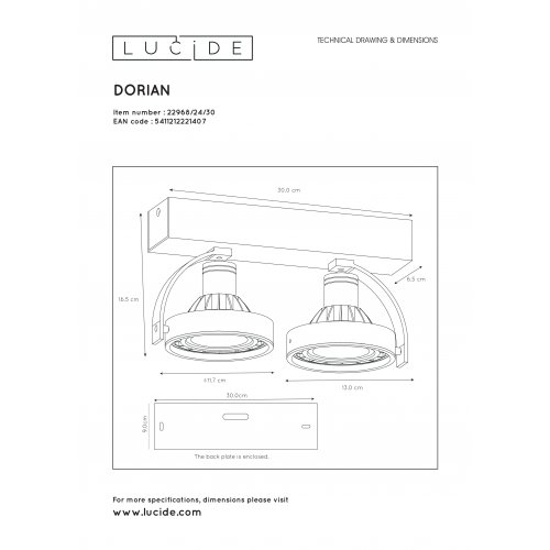 LUCIDE DORIAN Ceiling spotlight Dim-to-Warm 2xGU10 12W B bodové svítidlo, bodovka - obrázek
