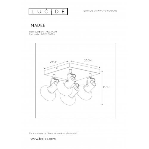 LUCIDE MADEE Ceiling spotlight  4x E14/25W Back/Smoke gla bodové svítidlo, bodovka - obrázek