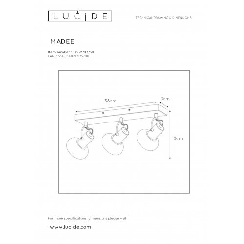 LUCIDE MADEE Ceiling spotlight  3x E14/25W Back/Smoke gla bodové svítidlo, bodovka - obrázek