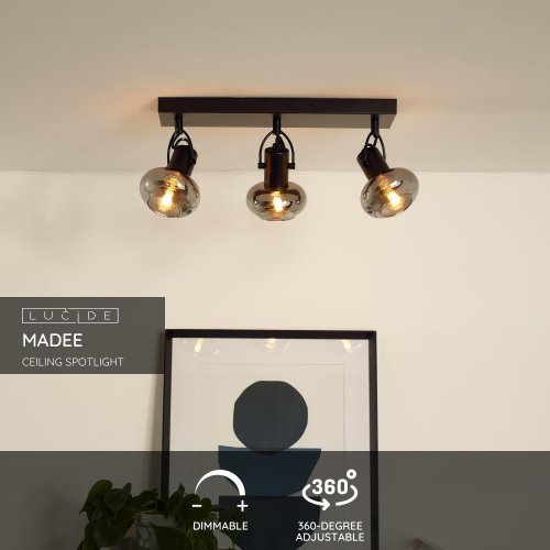 LUCIDE MADEE Ceiling spotlight  3x E14/25W Back/Smoke gla bodové svítidlo, bodovka - obrázek