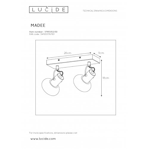 LUCIDE MADEE Ceiling spotlight  2x E14/25W Back/Smoke gla bodové svítidlo, bodovka - obrázek