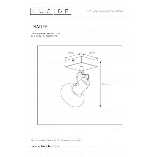 LUCIDE MADEE Ceiling spotlight  1x E14/25W Back/Smoke gla bodové svítidlo, bodovka - obrázek