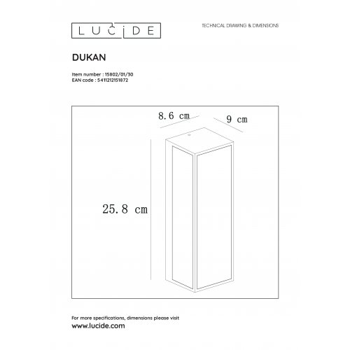 LUCIDE DUKAN Oustide wall lamp E27/40W Black nástěnné svítidlo - obrázek