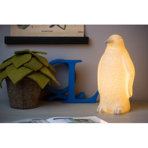 LUCIDE PINGUIN Table Lamp E14 H25.7cm White Porcelain stolní lampa - obrázek