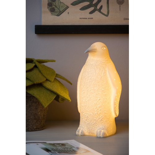 LUCIDE PINGUIN Table Lamp E14 H25.7cm White Porcelain stolní lampa - obrázek