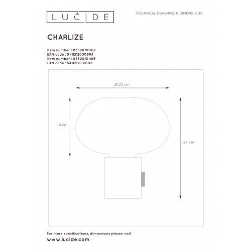 LUCIDE CHARLIZE Table lamp E27/40W Smoke glass/Black Marb stolní lampa - obrázek