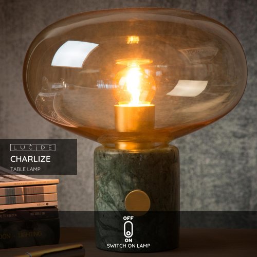 LUCIDE CHARLIZE Table lamp E27/40W Amber glass/Green marb stolní lampa - obrázek