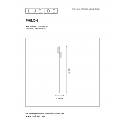 LUCIDE PHILON Floorlamp Led 2x4.5W/2x380LM Black stojací lampa - obrázek