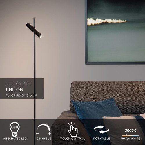 LUCIDE PHILON Floorlamp Led 4.5W/380LM Black stojací lampa - obrázek