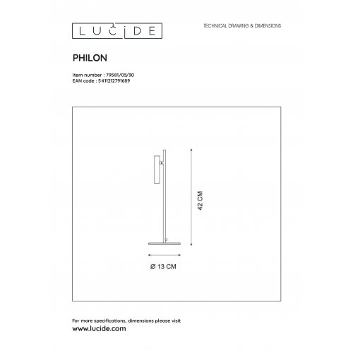 LUCIDE PHILON Table lamp Led 4.5W/380LM Black stolní lampa - obrázek