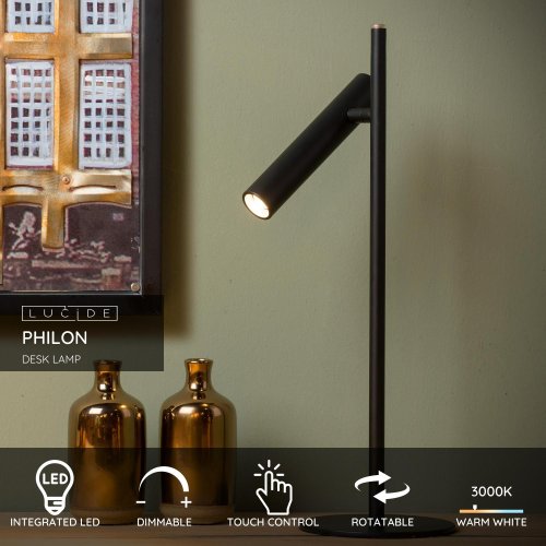 LUCIDE PHILON Table lamp Led 4.5W/380LM Black stolní lampa - obrázek