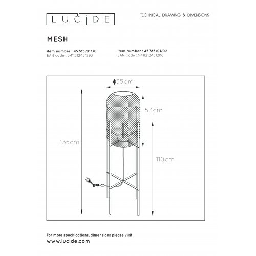 LUCIDE MESH - Floor lamp - Ă 35 cm - E27 - Black stojací lampa - obrázek