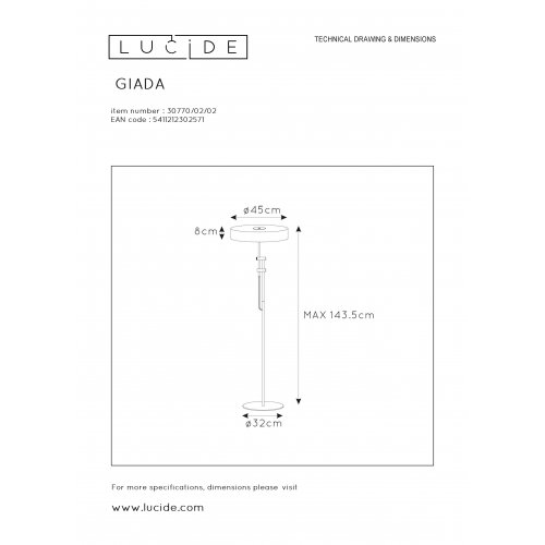 LUCIDE GIADA Floorlamp 2x E27 /40W Matt Black/Satin Bras stojací lampa - obrázek