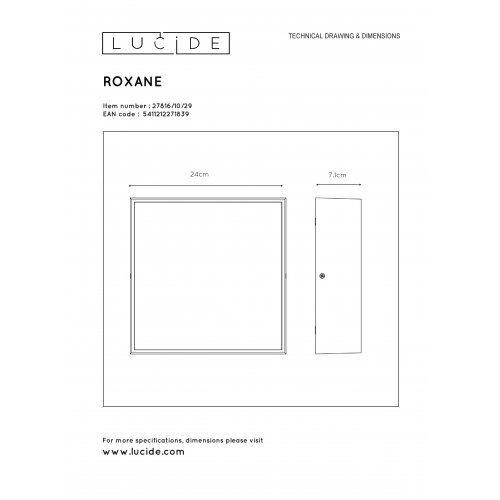 LUCIDE ROXANE Ceiling Light Led Square10W  Anthraci venkovní svítidlo - obrázek