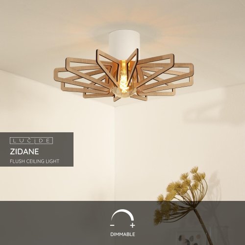 LUCIDE ZIDANE Ceiling light E27/15W White/Light Wood - obrázek