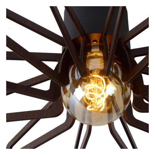 LUCIDE ZIDANE Ceiling light E27/15W Black/Dark wood - obrázek