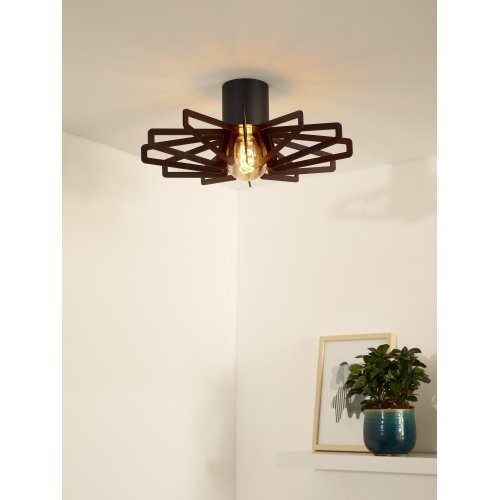 LUCIDE ZIDANE Ceiling light E27/15W Black/Dark wood - obrázek