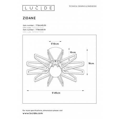 LUCIDE ZIDANE Ceiling light E27/15W Black/Dark wood - obrázek