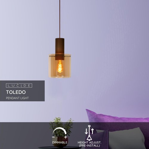 LUCIDE TOLEDO Pendant E27/60W Copper/Glass Amber závěsné svítidlo, lustr - obrázek