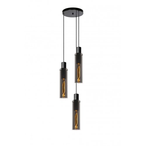 LUCIDE ORLANDO Pendant 3xE27/60W Black/Smoke Glass závěsné svítidlo, lustr - obrázek