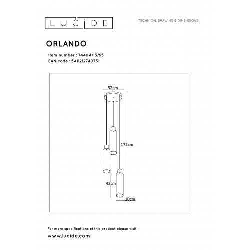 LUCIDE ORLANDO Pendant 3xE27/60W Black/Smoke Glass závěsné svítidlo, lustr - obrázek