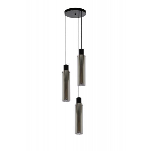 LUCIDE ORLANDO Pendant 3xE27/60W Black/Smoke Glass závěsné svítidlo, lustr - obrázek