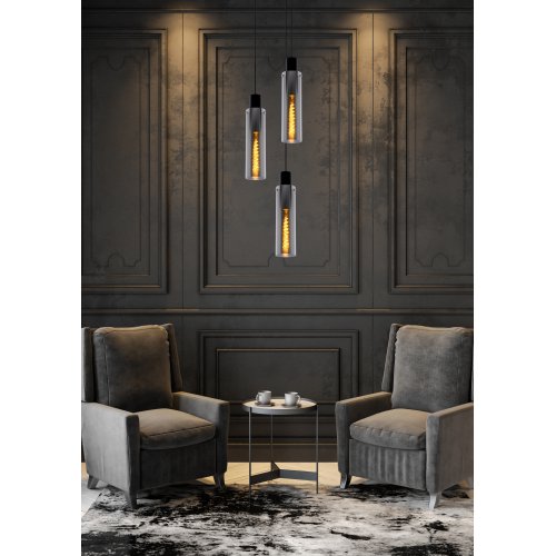 LUCIDE ORLANDO Pendant 3xE27/60W Black/Smoke Glass závěsné svítidlo, lustr - obrázek