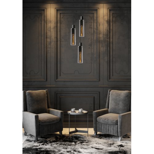 LUCIDE ORLANDO Pendant 3xE27/60W Black/Smoke Glass závěsné svítidlo, lustr - obrázek