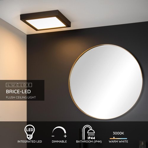 LUCIDE BRICE-LED Ceiling L. Dimmable 30W Square IP44 Blac - obrázek