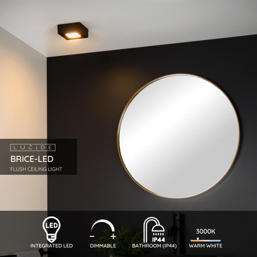 LUCIDE BRICE-LED Ceiling L Dimmable 8W Square IP44 Black - obrázek