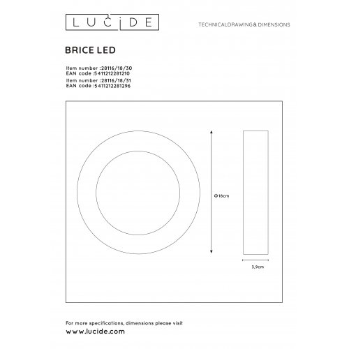 LUCIDE BRICE-LED Ceiling L Dimmable 11W - obrázek