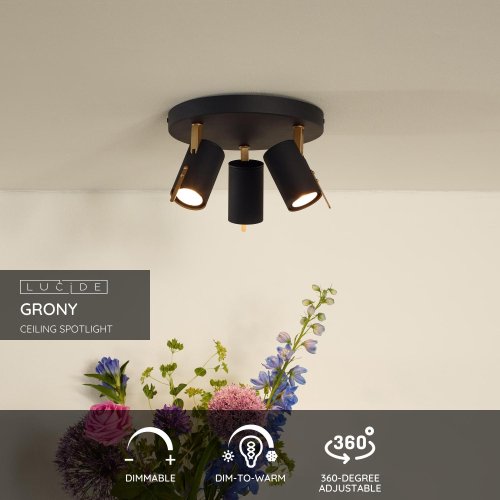 LUCIDE GRONY Ceiling Spotlight 3xGu10/5W  Black/Gold - obrázek