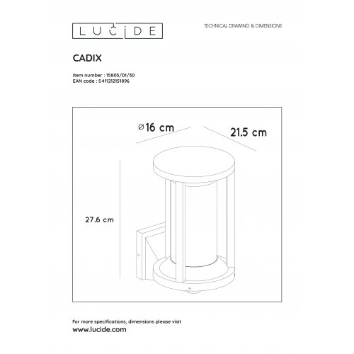 LUCIDE CADIX Outdoor Ceiling light E27/max 15W led Black venkovní svítidlo - obrázek