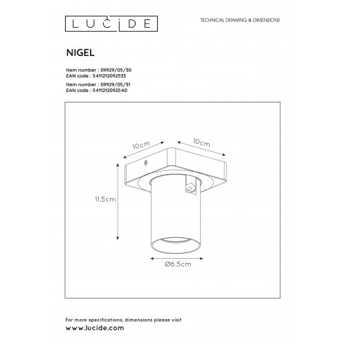 LUCIDE NIGEL Ceiling spotlight GU10/5W White - obrázek