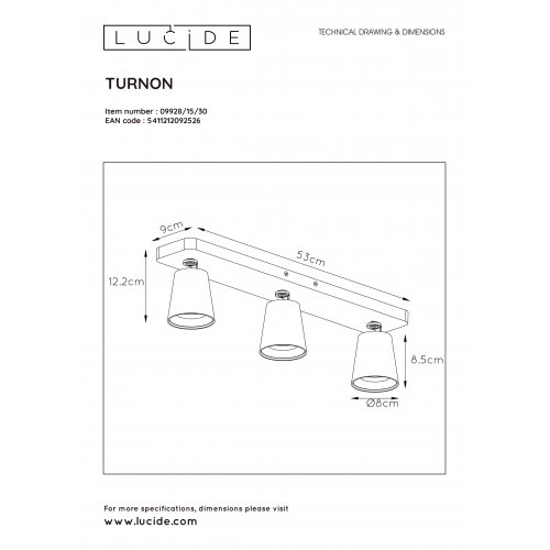 LUCIDE TURNON Ceiling spotlight 3xGU10/5W Black / Gold - obrázek