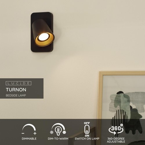 LUCIDE TURNON Ceiling spotlight GU10/5W Black / Gold - obrázek