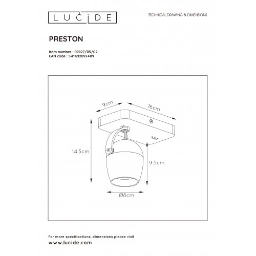 LUCIDE PRESTON  Ceiling Spotlight 1x GU10/5W Satin Brass - obrázek