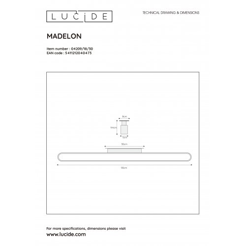 LUCIDE MADELON Wall ligh Bathroom  Integr. Led 18W  Black nástěnné svítidlo - obrázek