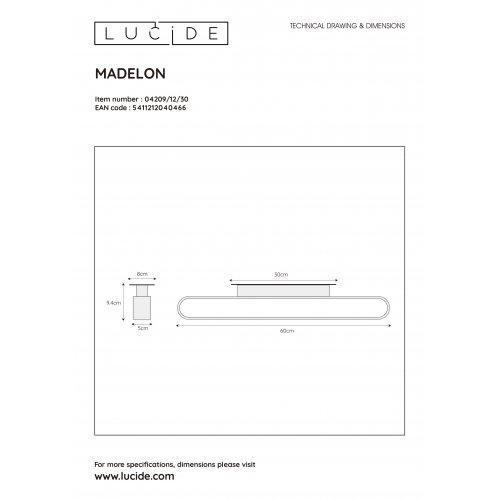 LUCIDE MADELON Wall ligh Bathroom  Integr. Led 9W  Black nástěnné svítidlo - obrázek