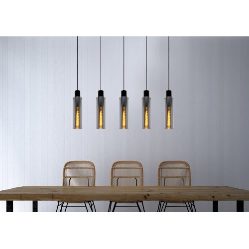 LUCIDE ORLANDO Pendant 5xE27/60W Black/Smoke Glass závěsné svítidlo, lustr - obrázek