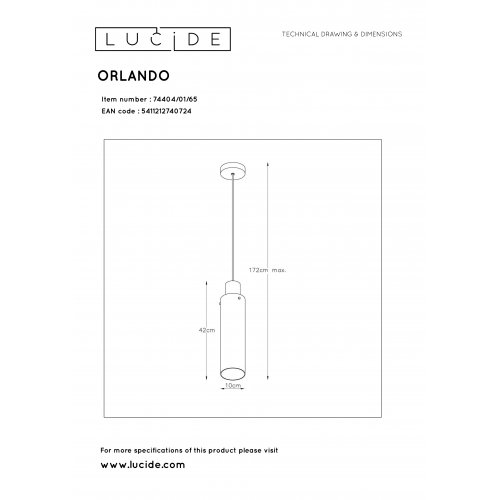 LUCIDE ORLANDO Pendant 1xE27/60W Black/Smoke Glass závěsné svítidlo, lustr - obrázek