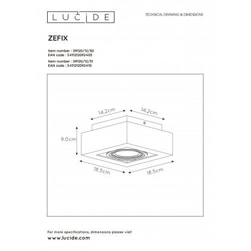 LUCIDE ZEFIX Ceiling Spotlight 1x Gu10/12W DTW White - obrázek