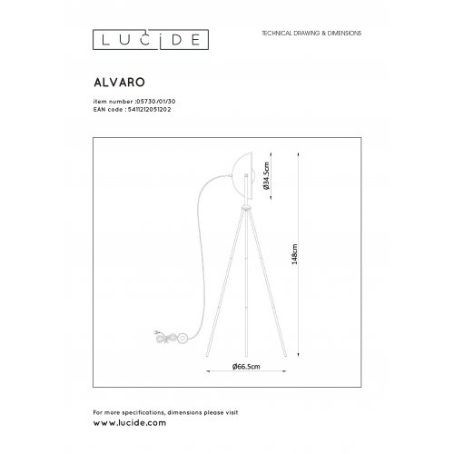LUCIDE ALVARO Floorlamp E27/40W  Black/Satin brass stojací lampa - obrázek