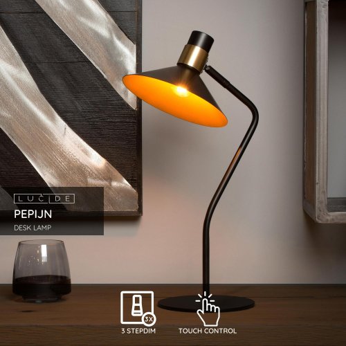LUCIDE PEPIJN Table lamp 1xE14 Black/Gold stolní lampa - obrázek