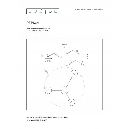 LUCIDE PEPIJN Ceiling Light 3xE14 Black/Gold - obrázek