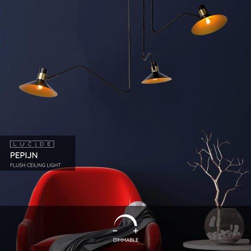 LUCIDE PEPIJN Ceiling Light 3xE14 Black/Gold - obrázek
