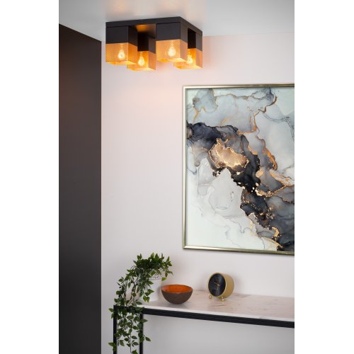 LUCIDE RENATE Ceiling Light  4x E27/40W Black/Gold - obrázek