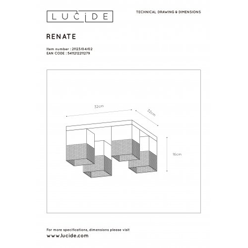 LUCIDE RENATE Ceiling Light  4x E27/40W Black/Gold - obrázek