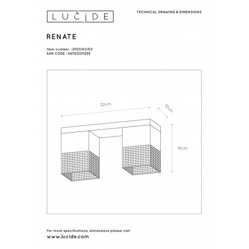 LUCIDE RENATE Ceiling Light  2x E27/40W Black/Gold - obrázek